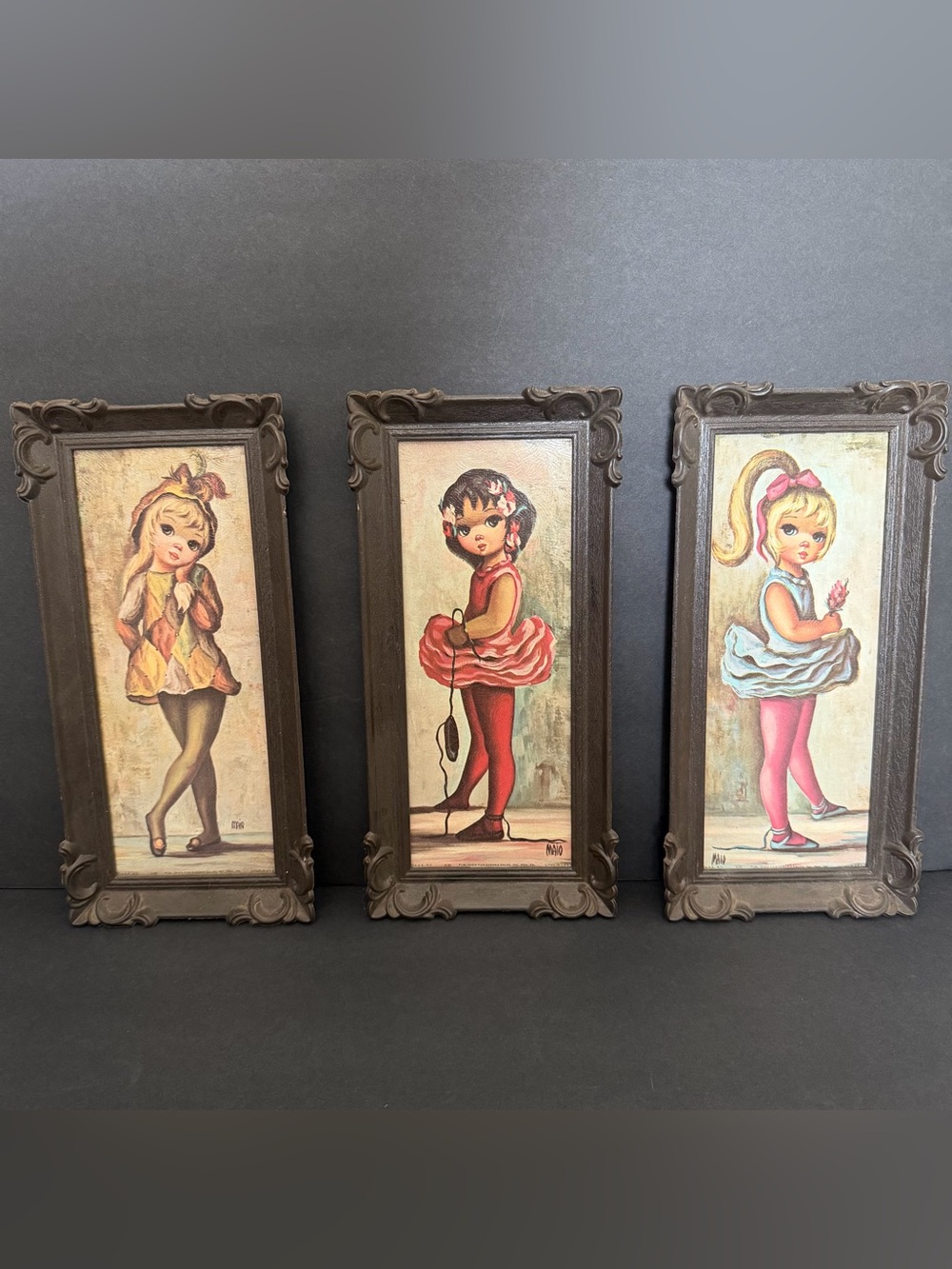 JEAN MAIO Art Big Eye Dancers SET OF 3 1970'S Vintage Wall Panels Prints Decor